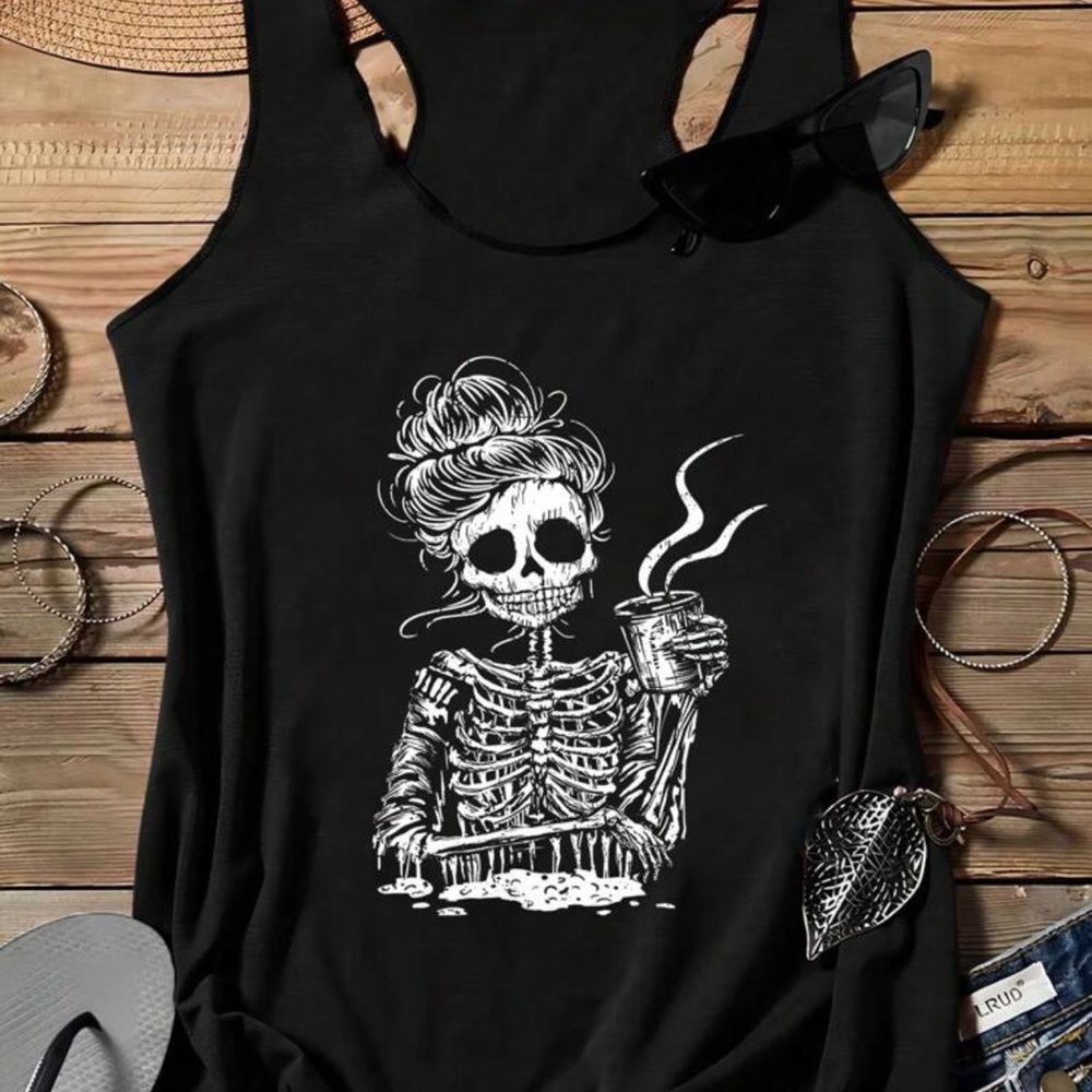 Black Skeleton Graphic Tank Top